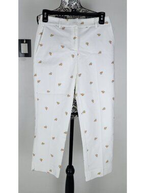 Rachel Zoe Cropped Pants Women Sz 4 White Straight Leg Fruit Print High Rise Ank